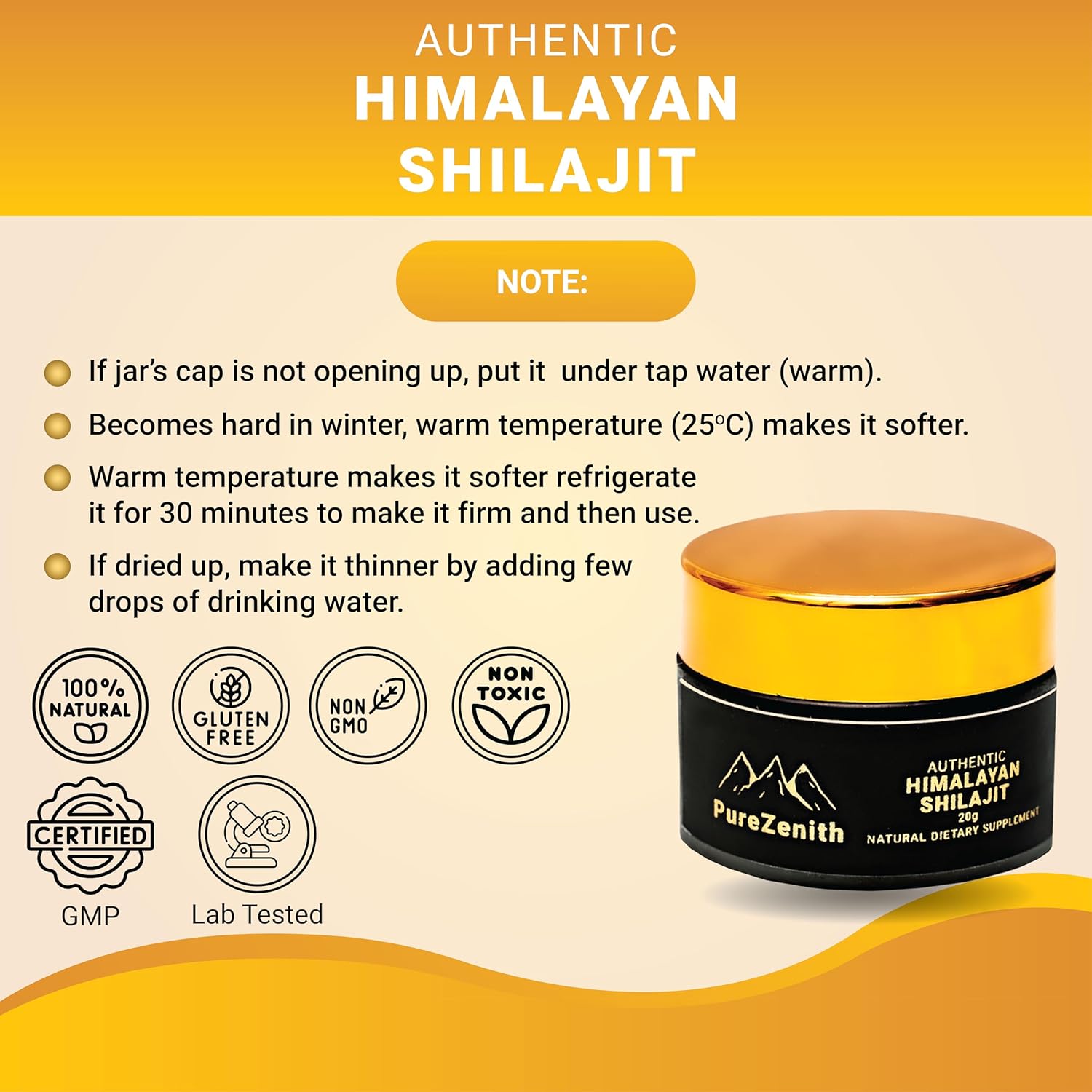 High Potency PureZenith Himalayan Shilajit Resin Supplement - 20g, 85+ Trace Minerals, Fulvic Acid, Boost Energy, Immune Support, Men & Women, Lab Tested