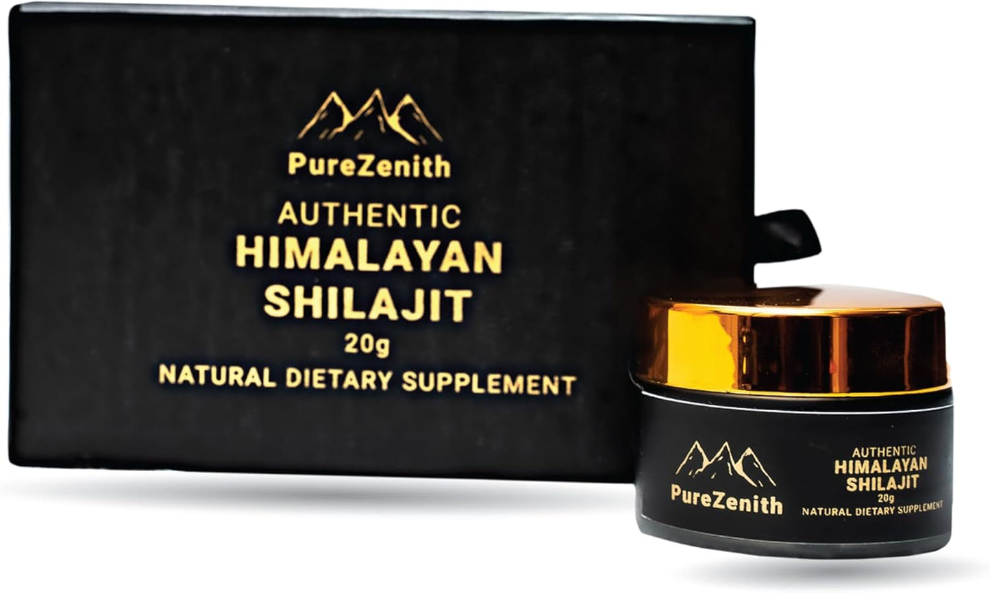 High Potency PureZenith Himalayan Shilajit Resin Supplement - 20g, 85+ Trace Minerals, Fulvic Acid, Boost Energy, Immune Support, Men & Women, Lab Tested