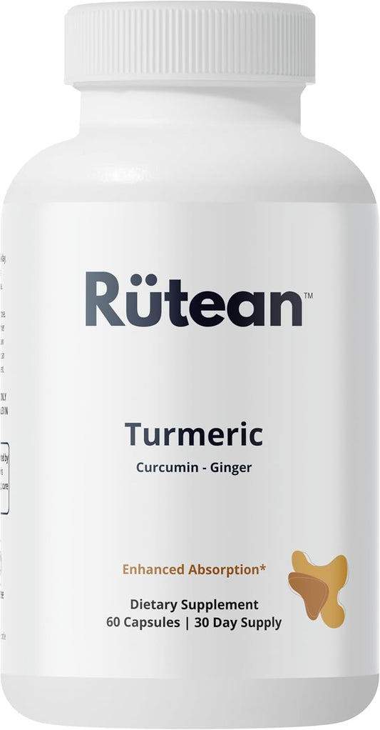 High Potency Rütean Turmeric Curcumin Capsules with Ginger & Black Pepper for Joint Support - 60 Capsules