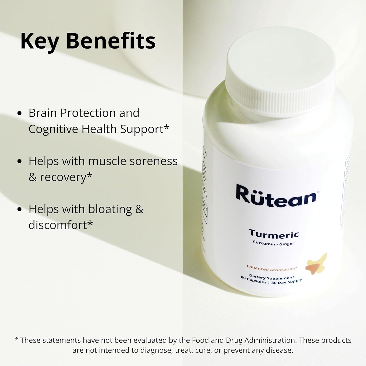 High Potency Rütean Turmeric Curcumin Capsules with Ginger & Black Pepper for Joint Support - 60 Capsules