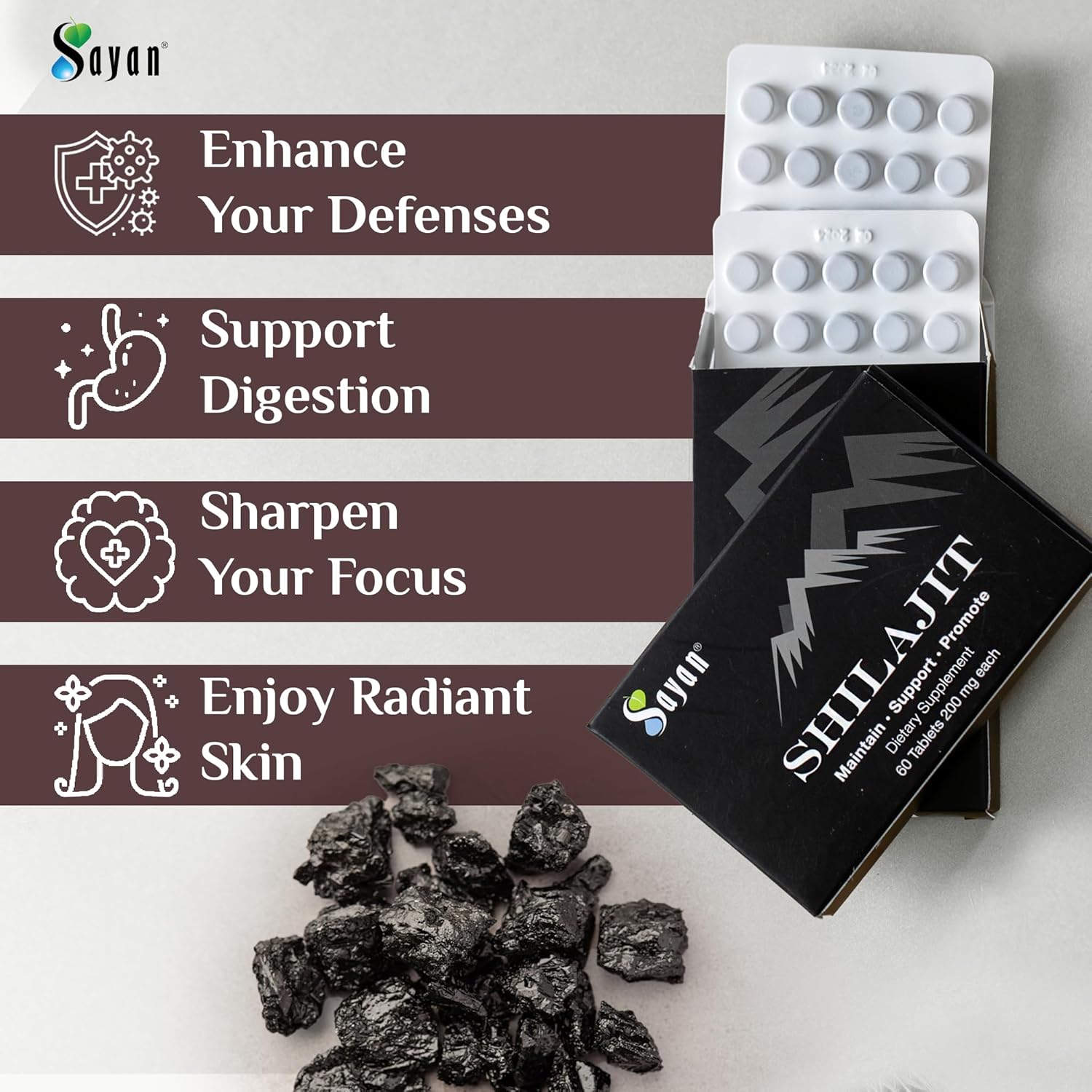 High-Potency Sayan Shilajit Tablets, 24,000mg Supplement with 85+ Trace Minerals, Lab-Tested for Purity - 120 Tablets, 2-4 Month Supply
