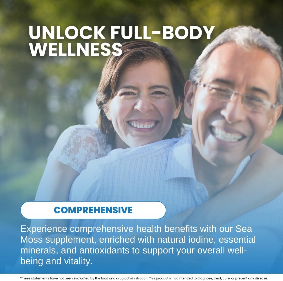 High-Potency Sea Moss Capsules with BioPerine, Bladderwrack, and Burdock Root - 90 Non-GMO Irish Seamoss Pills for Immunity, Gut Health, and Energy Boost