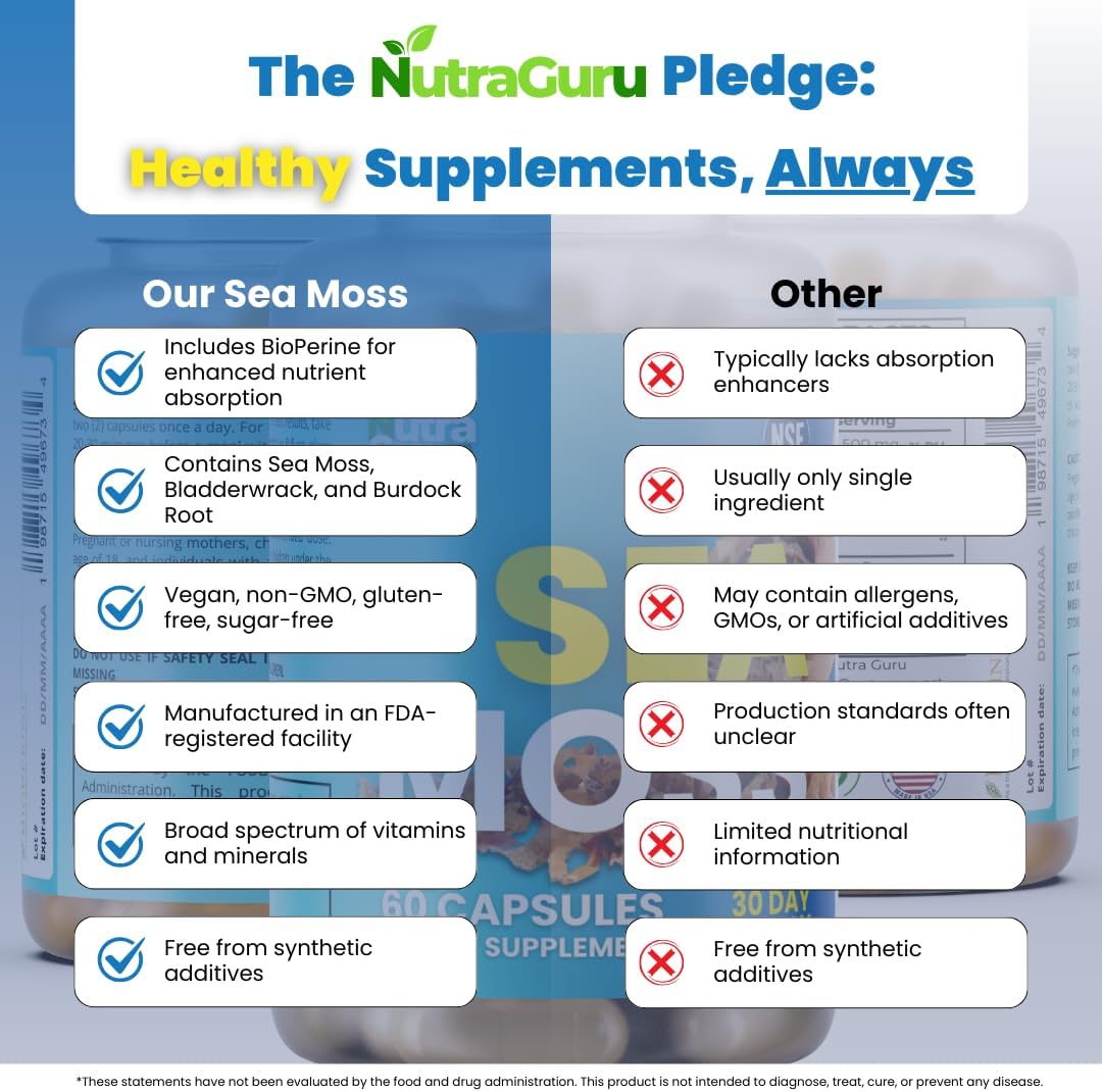 High-Potency Sea Moss Capsules with BioPerine, Bladderwrack, and Burdock Root - 90 Non-GMO Irish Seamoss Pills for Immunity, Gut Health, and Energy Boost