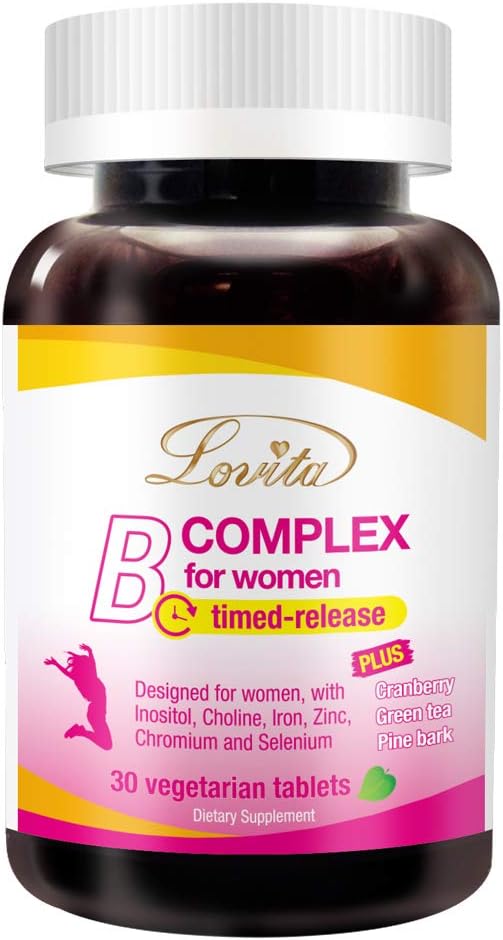 High Potency Timed Release B Complex Supplement for Women with Iron, Vitamin C, Cranberry, Pine Bark, Green Tea - 30 Vegetarian Tablets