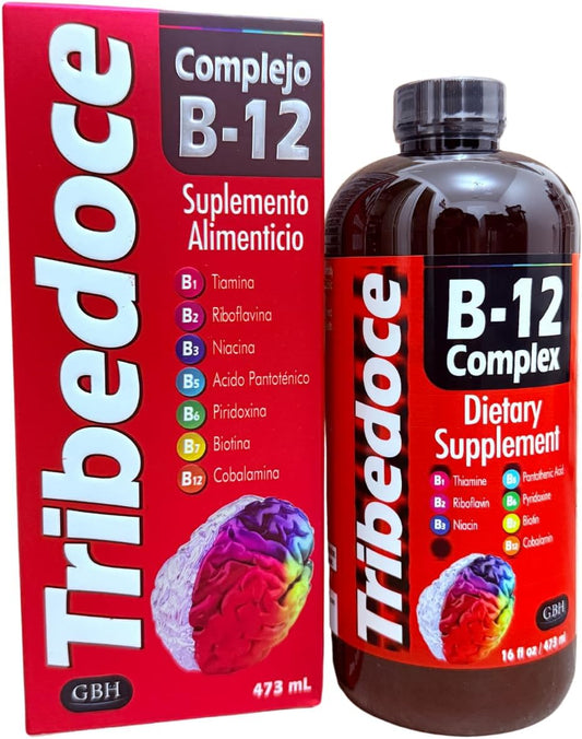 High Potency Tribedoce B-12 Complex Liquid Dietary Supplement with Thiamine, Riboflavin, Niacin, Pantothenic Acid, Pyridoxine, Biotin, and Cobalamin - 16 fl oz