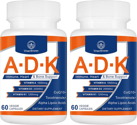 High Potency VITACRLLYNMN ADK Vitamin Supplement 20000 IU - Heart, Bone Health, Immune Support - 120 Capsules
