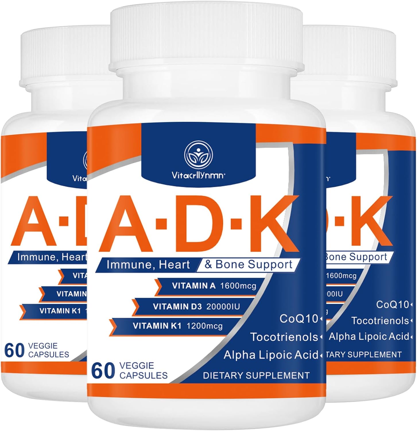 High Potency Vitamin ADK Supplement - 20000 IU - Heart, Bone, and Immune Support - 180 Capsules