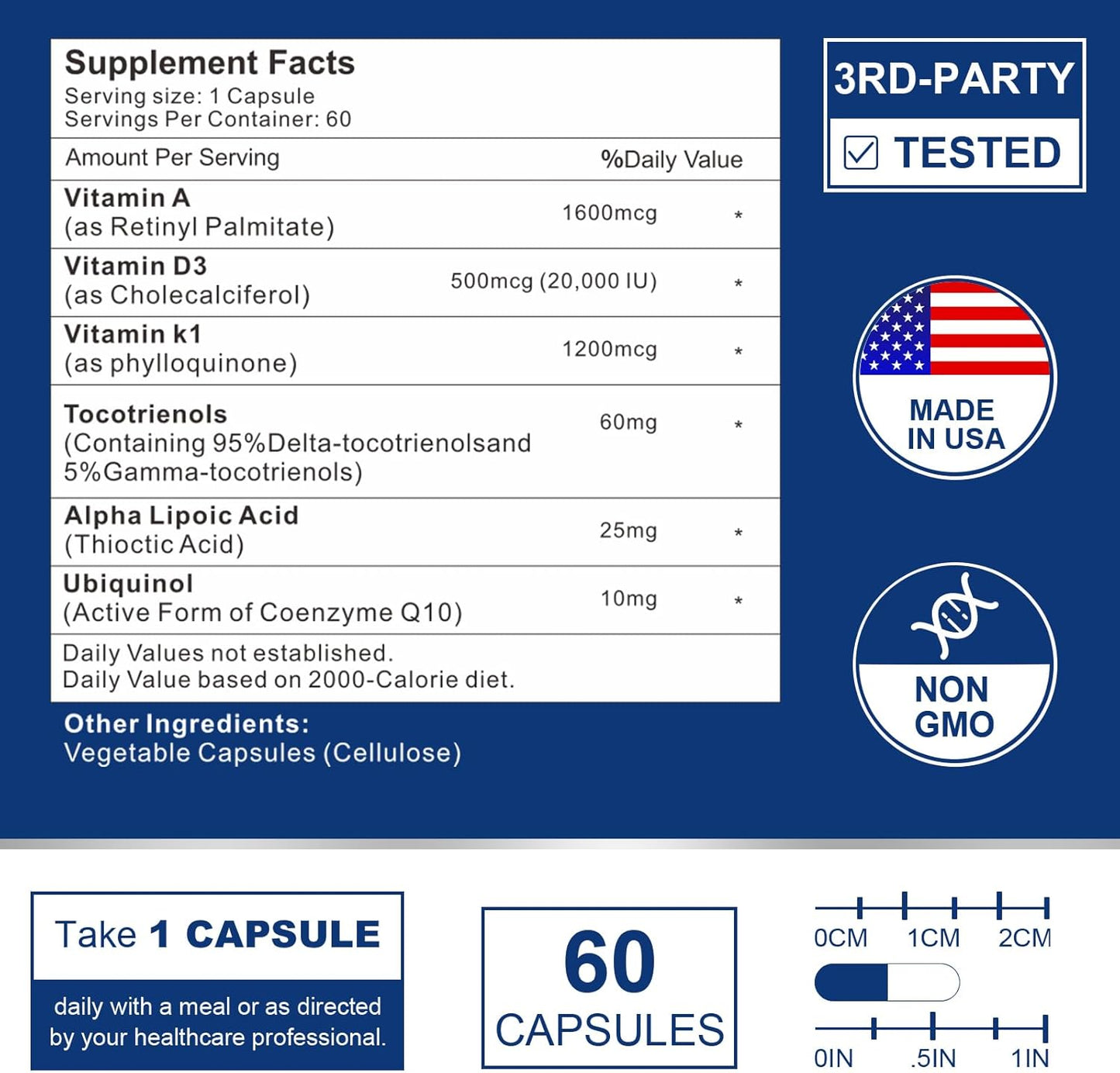 High Potency Vitamin ADK Supplement - 20000 IU - Heart, Bone, and Immune Support - 180 Capsules