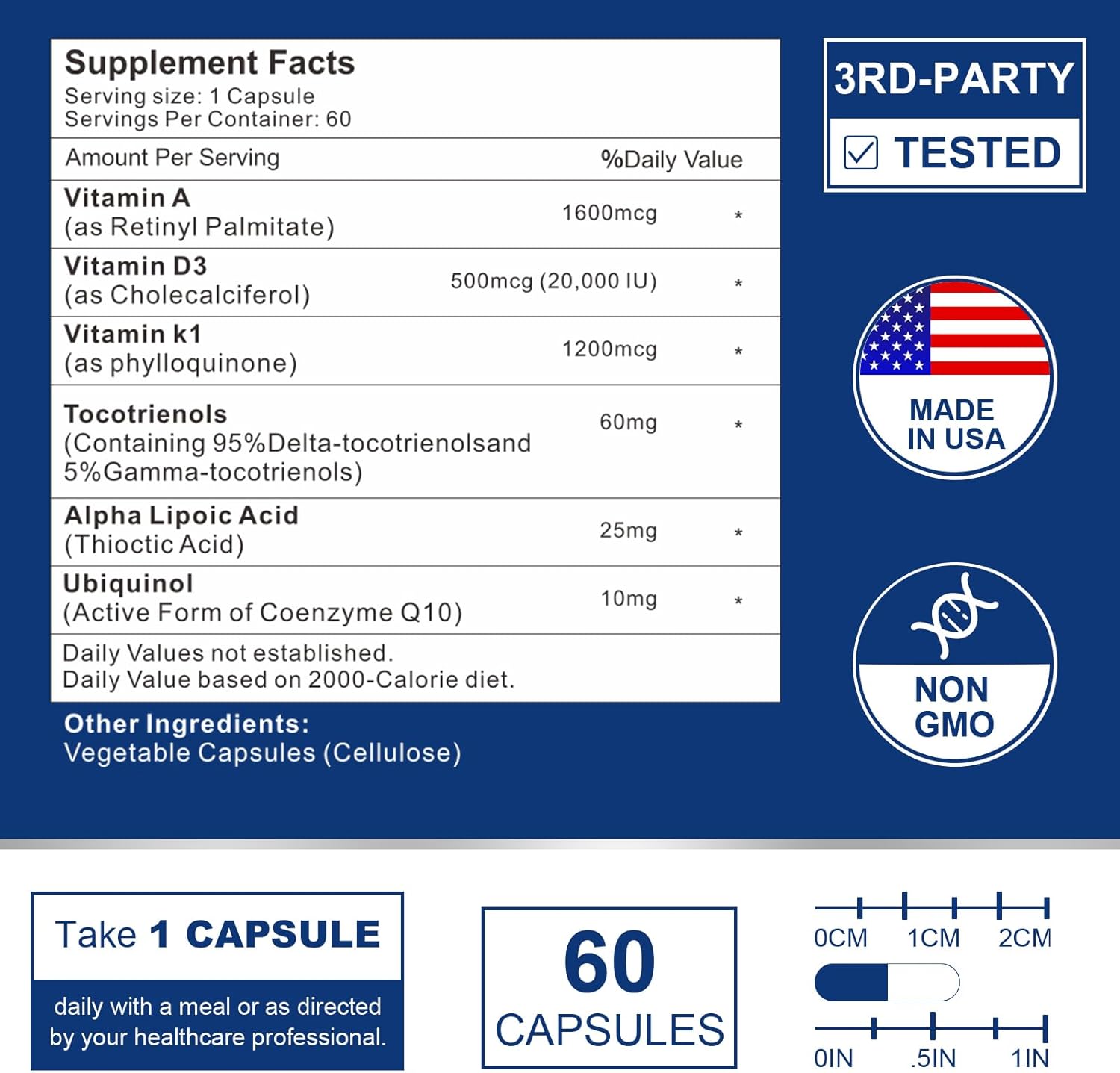 High Potency Vitamin ADK Supplement - 20000 IU - Heart, Bone, and Immune Support - 180 Capsules
