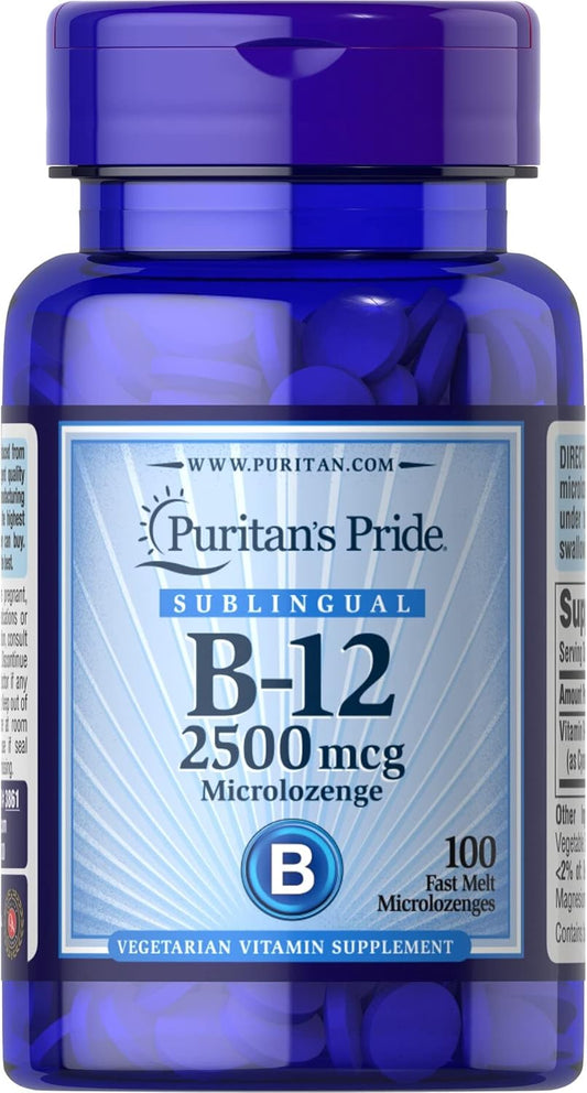 High Potency Vitamin B-12 2500 mcg Sublingual Microlozenges - 100 Count by Puritan's Pride