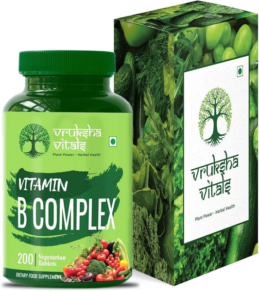 High Potency Vitamin B Complex Supplement - 200 Tablets - 100% RDA - B1, B2, B3, B5, B6, B7, B9, B12 - Natural Green Formula