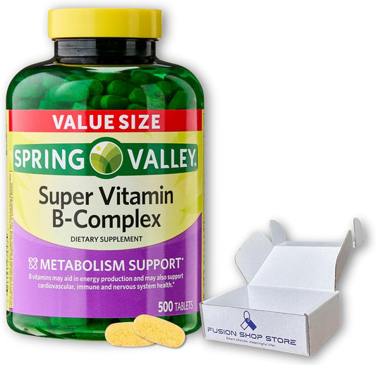 High Potency Vitamin B Complex Tablets - 500 Count Blend of B6, B12, C, Thiamine, Biotin, Folate, Pantothenic Acid, and Riboflavin - Fusion Shop Store