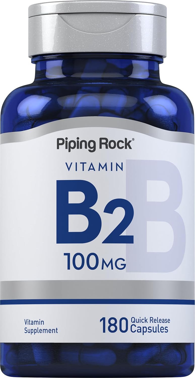 High-Potency Vitamin B2 100mg Capsules - 180 Count - Riboflavin Supplement for Vegetarians - Non-GMO & Gluten Free