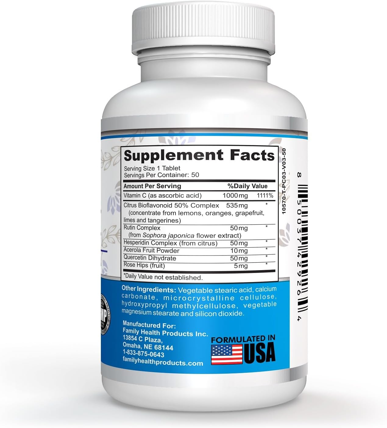 High Potency Vitamin C Complex with Rose HIPS - Antioxidant Protection for Family Health - 1000 mg, 50 Tablets - Vegan Formula, GMO-Free - Immune Support & Wellness