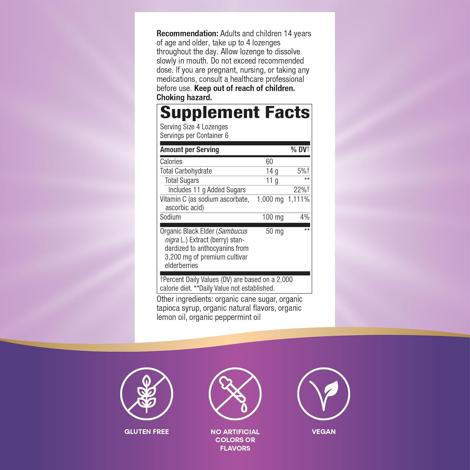High Potency Vitamin C Elderberry Lozenges for Immune Support, 24 Tropical Flavored Pack