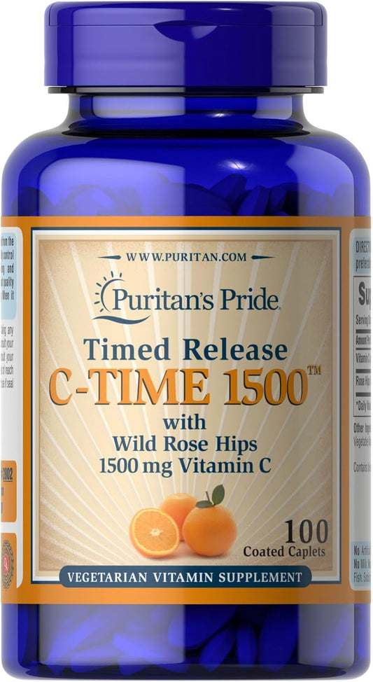 High Potency Vitamin C with Rose Hips Timed Release Caplets - 1500mg (100 Count)