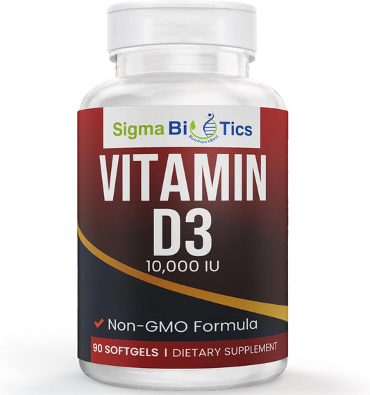 High-Potency Vitamin D 10,000 IU Softgels for Bone & Immune Support - Non-GMO Calcium Absorption Supplement - 250 mcg Cholecalciferol - 60 Softgels