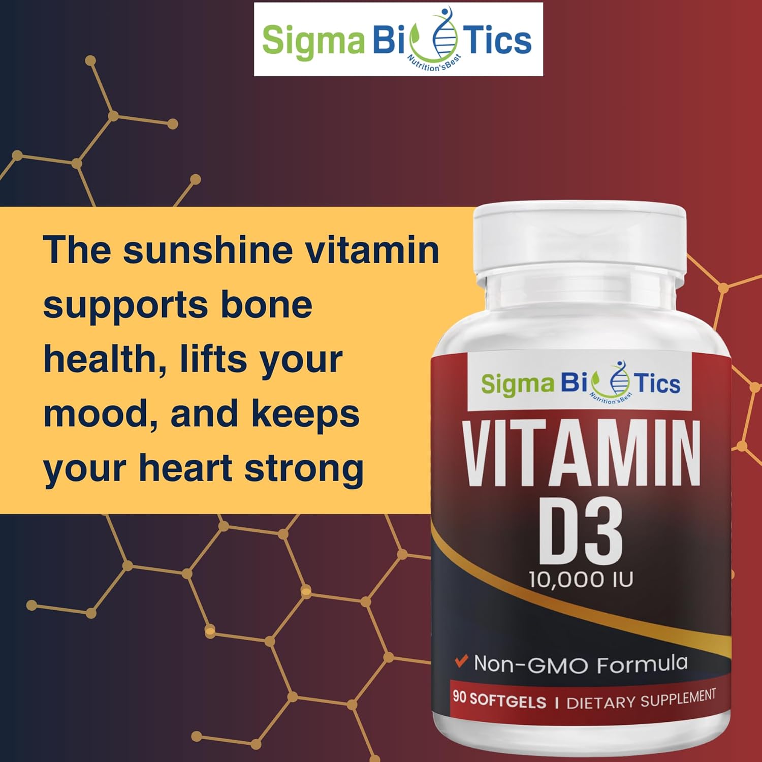 High-Potency Vitamin D 10,000 IU Softgels for Bone & Immune Support - Non-GMO Calcium Absorption Supplement - 250 mcg Cholecalciferol - 60 Softgels