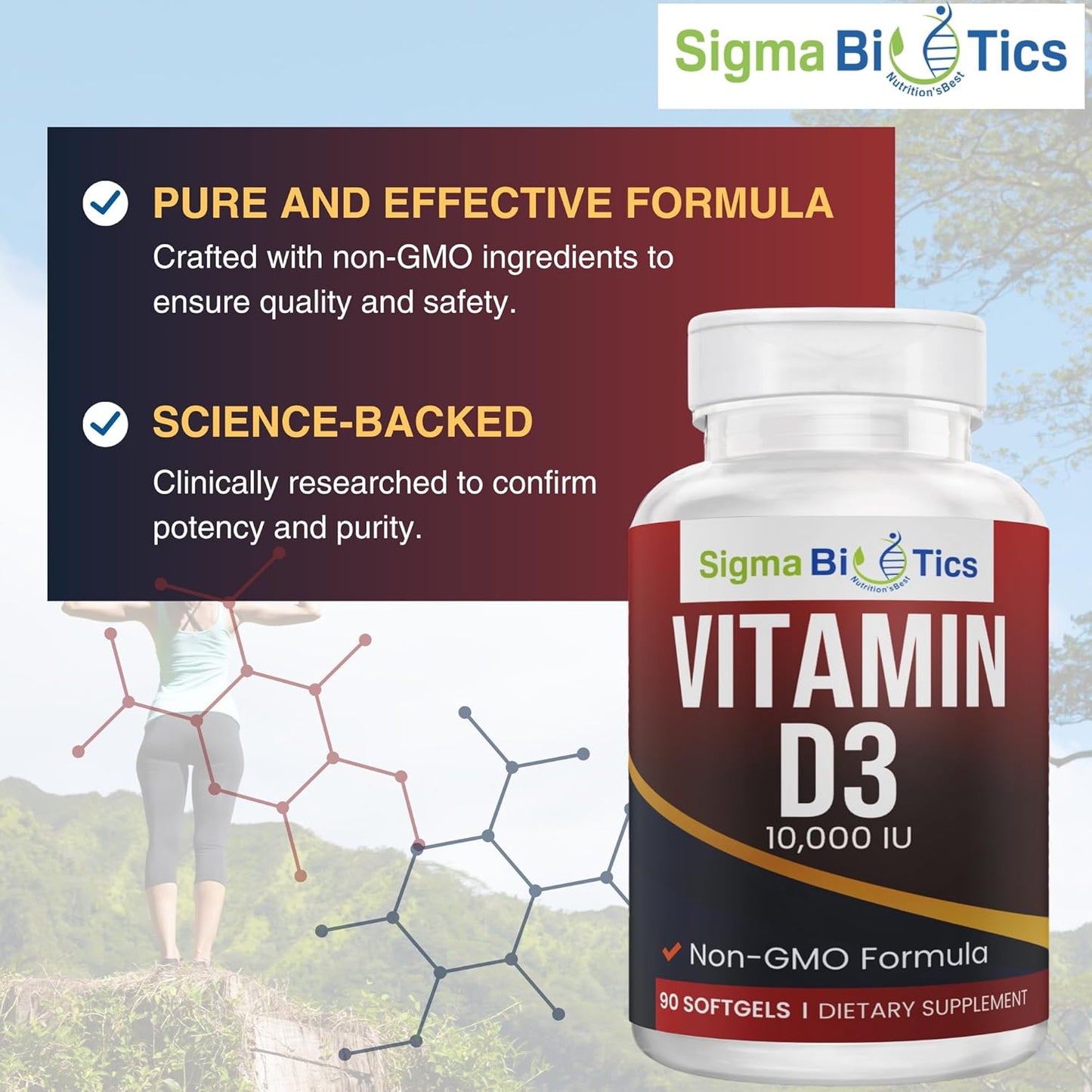 High-Potency Vitamin D 10,000 IU Softgels for Bone & Immune Support - Non-GMO Calcium Absorption Supplement - 250 mcg Cholecalciferol - 60 Softgels