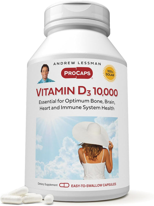 High Potency Vitamin D3 10,000 IU Capsules for Bone Health, Calcium Absorption, Muscle Function, Immune Support - 60 Count