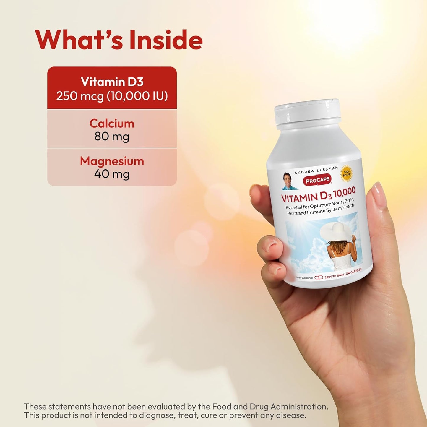 High Potency Vitamin D3 10,000 IU Capsules for Bone Health, Calcium Absorption, Muscle Function, Immune Support - 60 Count