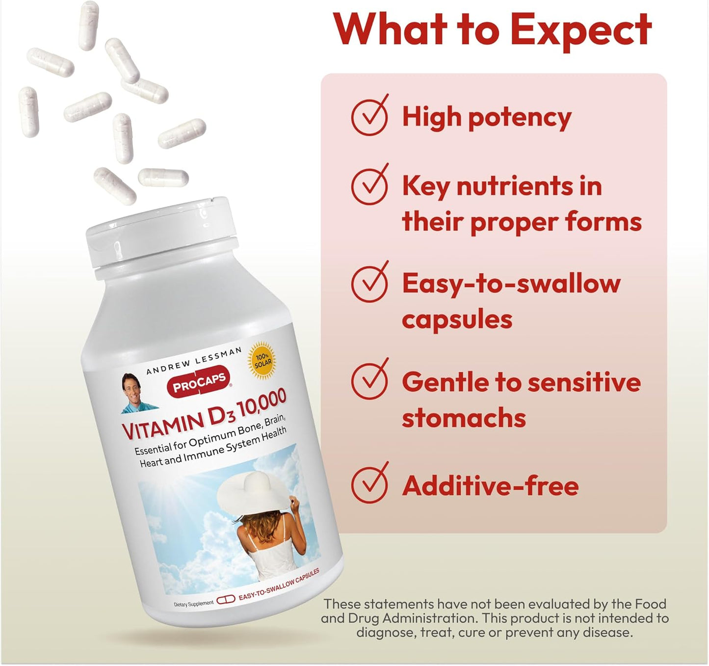 High Potency Vitamin D3 10,000 IU Capsules for Bone Health, Calcium Absorption, Muscle Function, Immune Support - 60 Count