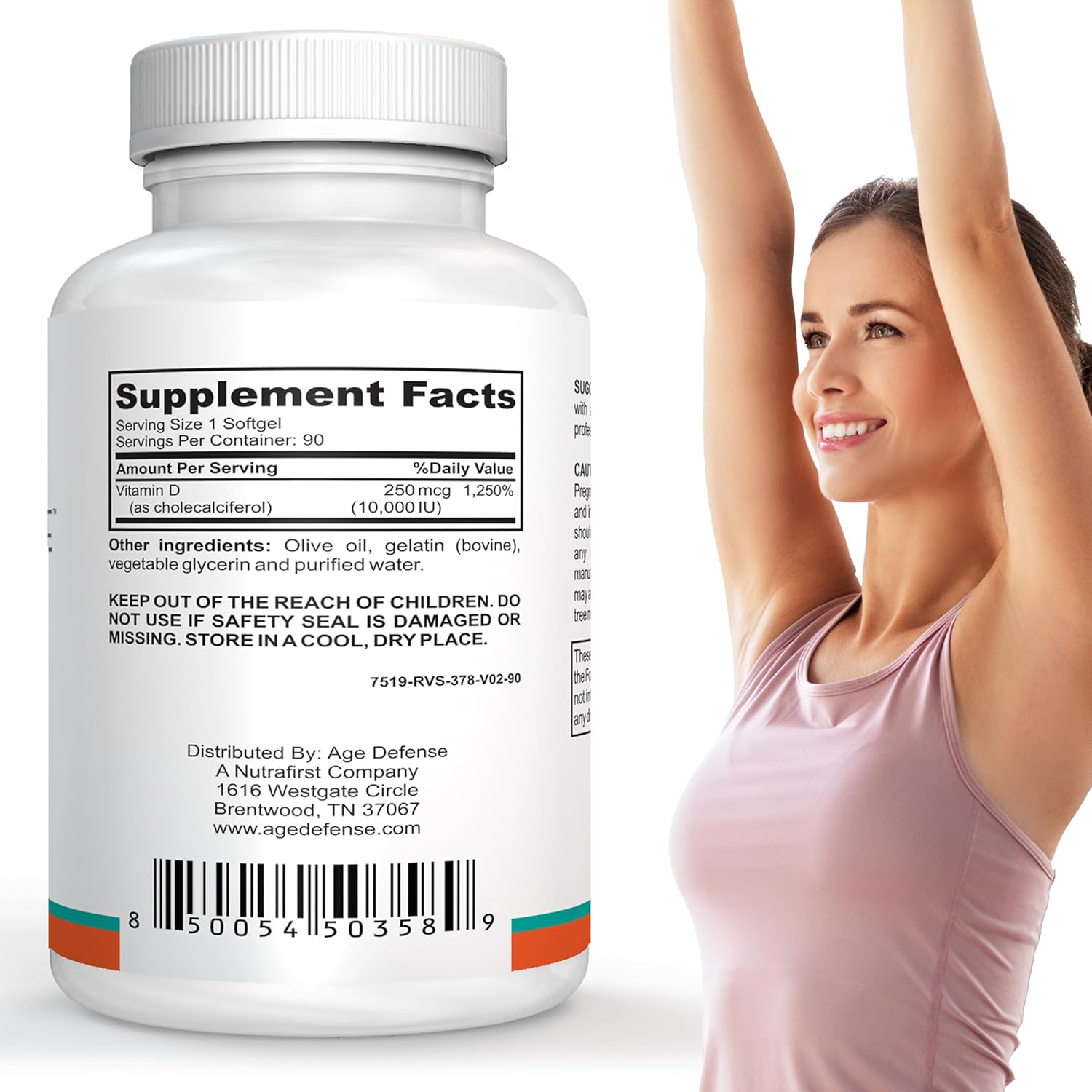 High Potency Vitamin D3 10000 IU Softgels - 90 Count for Heart, Immune & Muscle Support - Men & Women - 250 mcg - Age Defense Formula