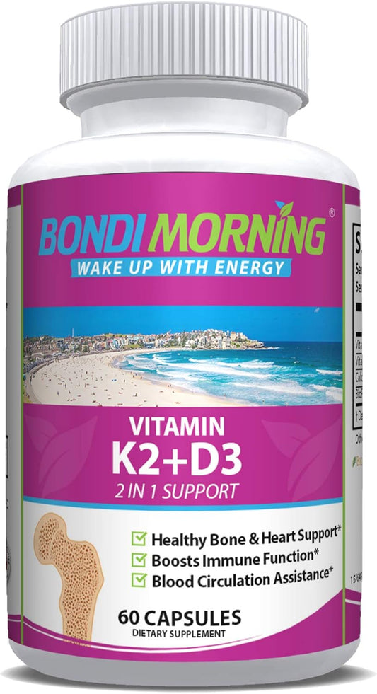 High Potency Vitamin D3 & K2 Supplement for Bone & Heart Health - 5000IU D3 & 100mg K2 (MK7) Capsules - 60 Vegan Capsules for Calcium Absorption