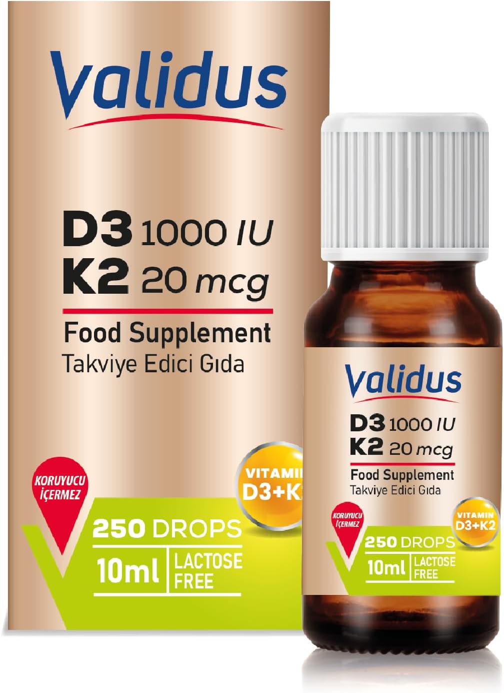 High Potency Vitamin D3K2 Liquid Drops for Bone & Heart Health, 250 Drops, Enhanced Absorption, Immune Support, Non-GMO & Gluten-Free