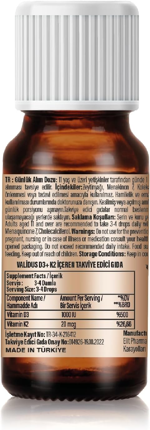 High Potency Vitamin D3K2 Liquid Drops for Bone & Heart Health, 250 Drops, Enhanced Absorption, Immune Support, Non-GMO & Gluten-Free