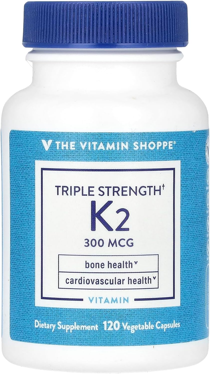 High Potency Vitamin K2 Supplement for Bone Health - 300 MCG Triple Strength Formula (120 Capsules)