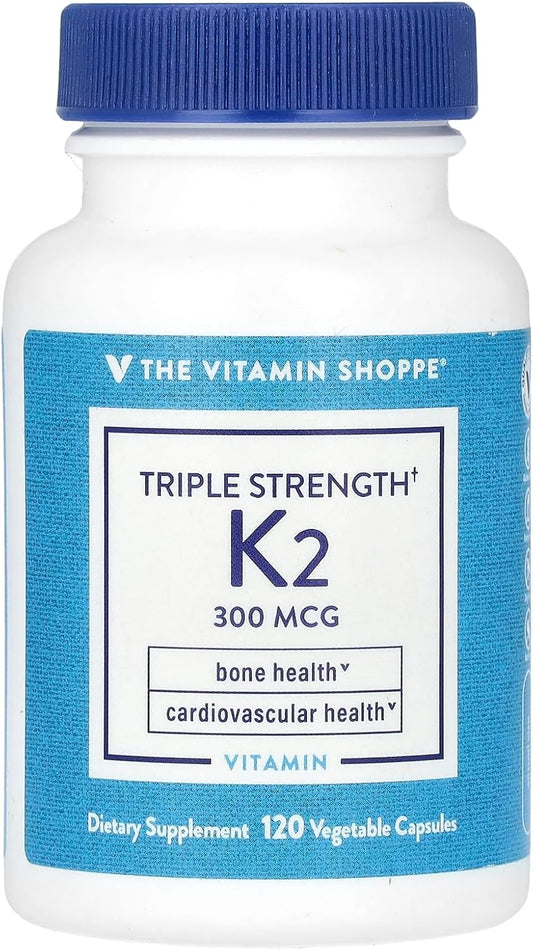 High Potency Vitamin K2 Supplement for Bone Health - 300 MCG Triple Strength Formula (120 Capsules)