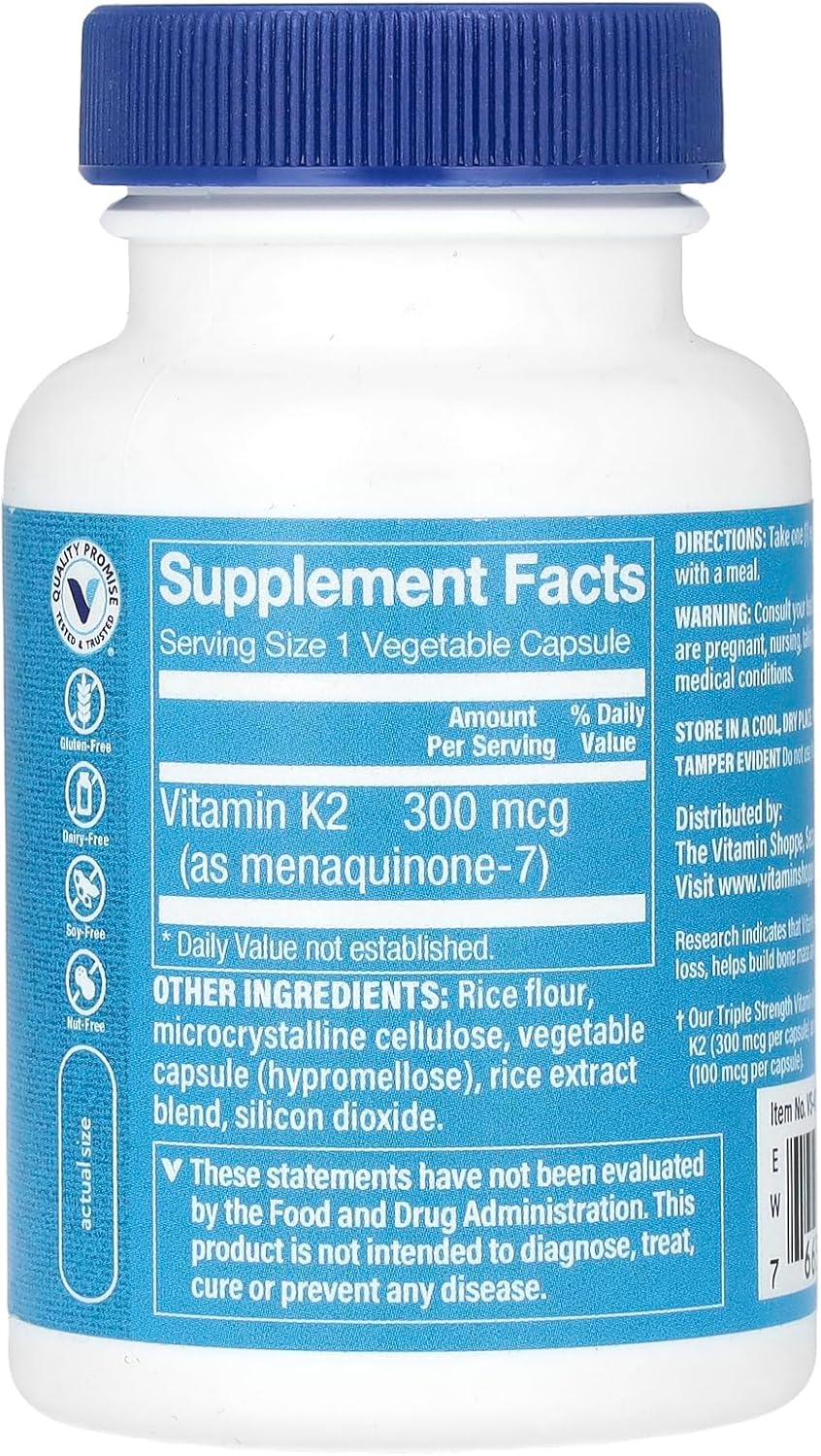 High Potency Vitamin K2 Supplement for Bone Health - 300 MCG Triple Strength Formula (120 Capsules)