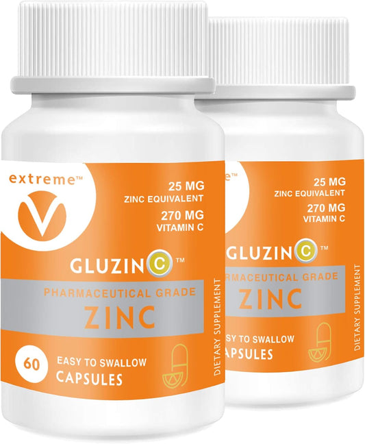 High-Potency Zinc and Vitamin C Power Pack for Mental Sharpness - 2 Bottles, 120 Capsules
