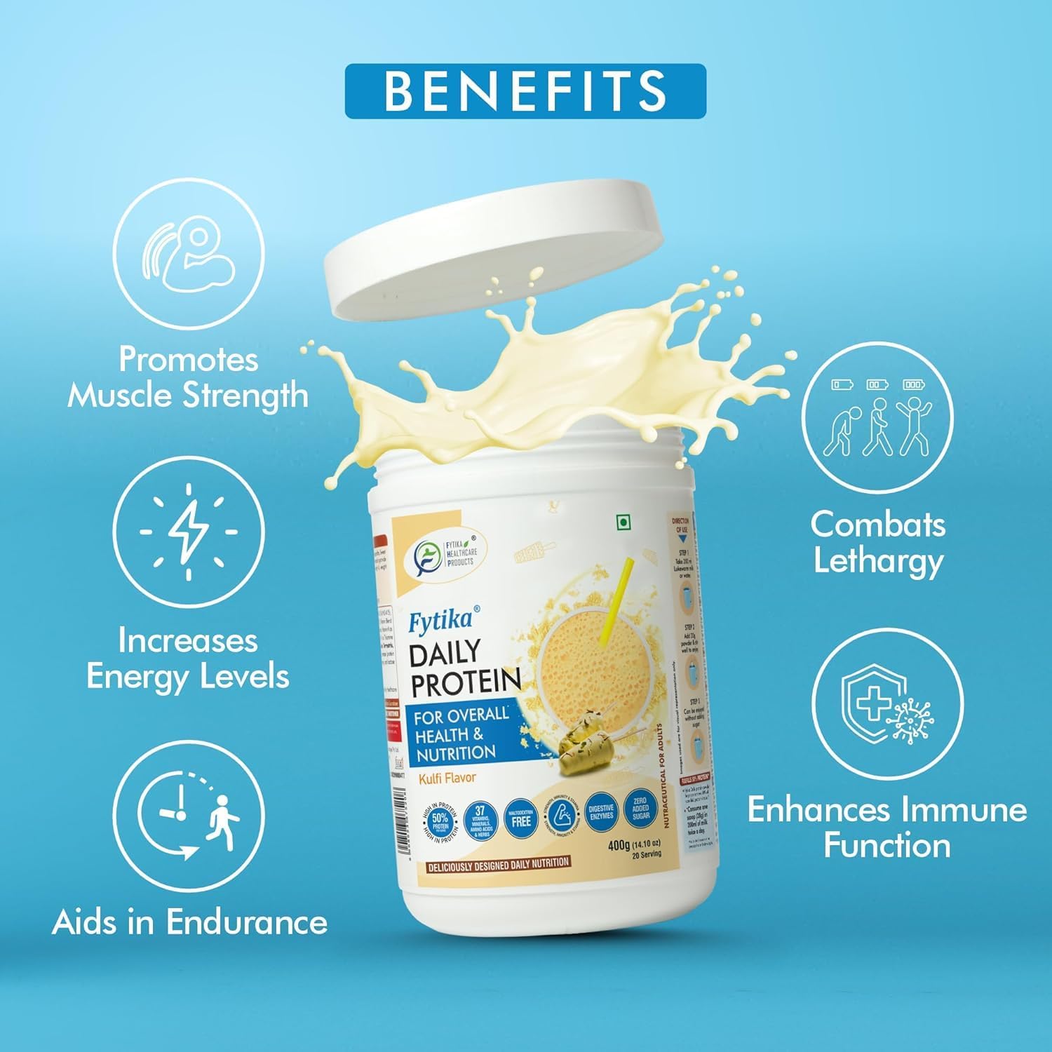 High-Protein Daily Supplement Powder with 37 Vitamins & Minerals - 400g Net Weight, 50% Protein Per Serving - Pack of 2, Kulfi Flavor - Men & Women's Health Drink