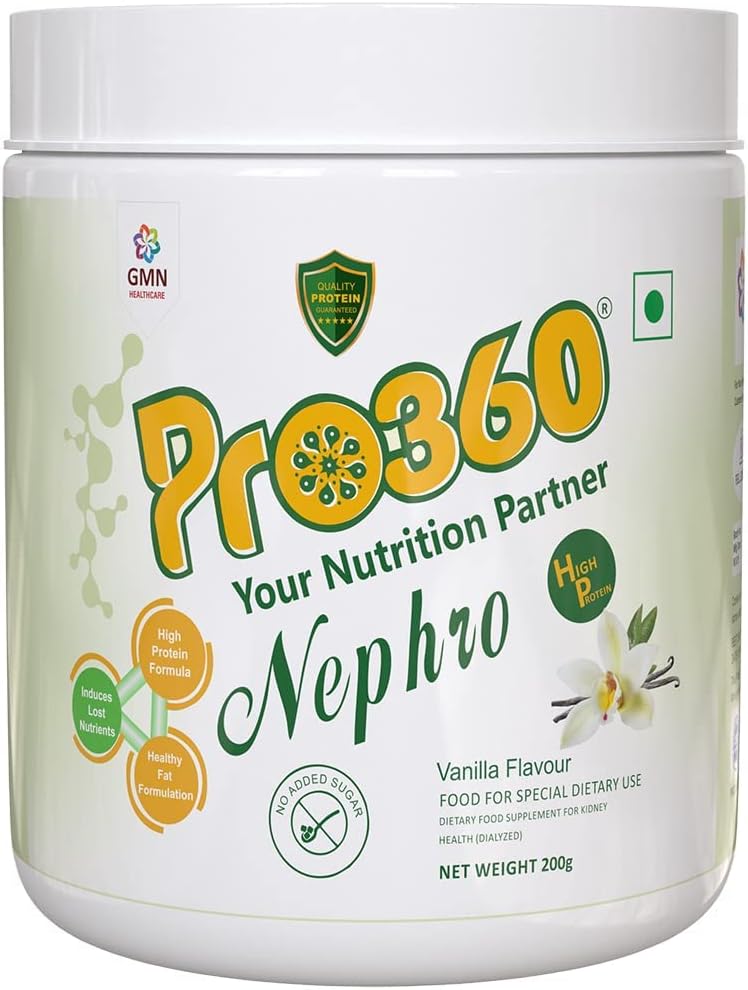 High Protein Dialysis Care Nutritional Supplement Powder for Renal Health - Enriched with L-Taurine and L-Carnitine - No Sugar Added - Vanilla Flavour - 200g