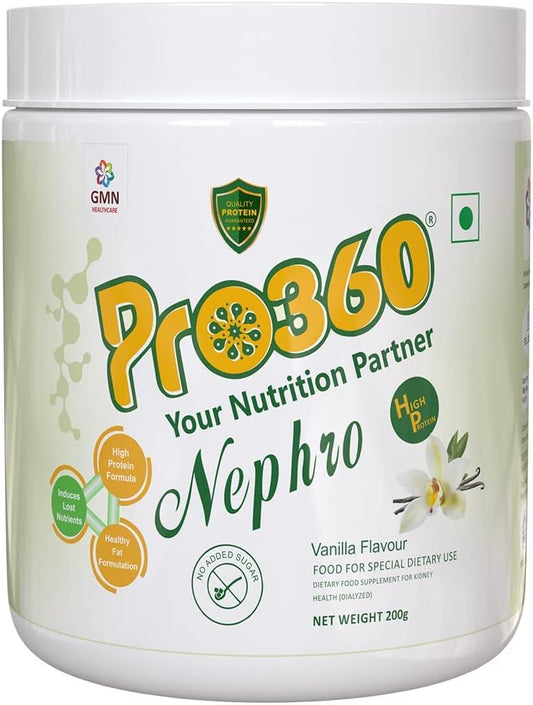 High Protein Dialysis Care Nutritional Supplement Powder for Renal Health - Enriched with L-Taurine and L-Carnitine - No Sugar Added - Vanilla Flavour - 200g