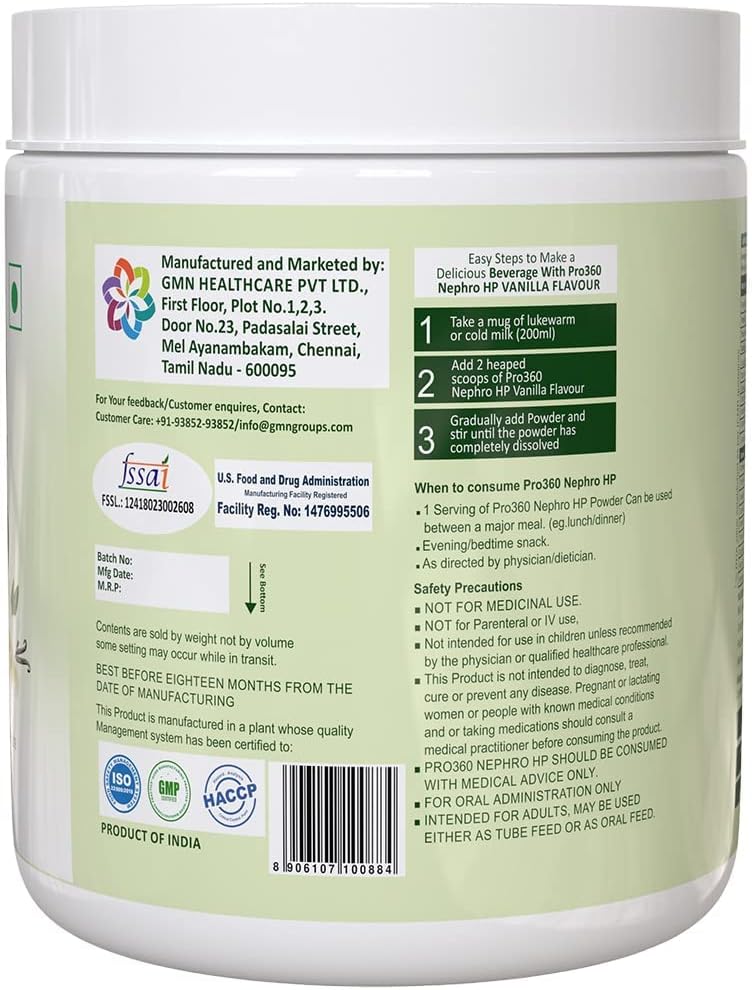 High Protein Dialysis Care Nutritional Supplement Powder for Renal Health - Enriched with L-Taurine and L-Carnitine - No Sugar Added - Vanilla Flavour - 200g