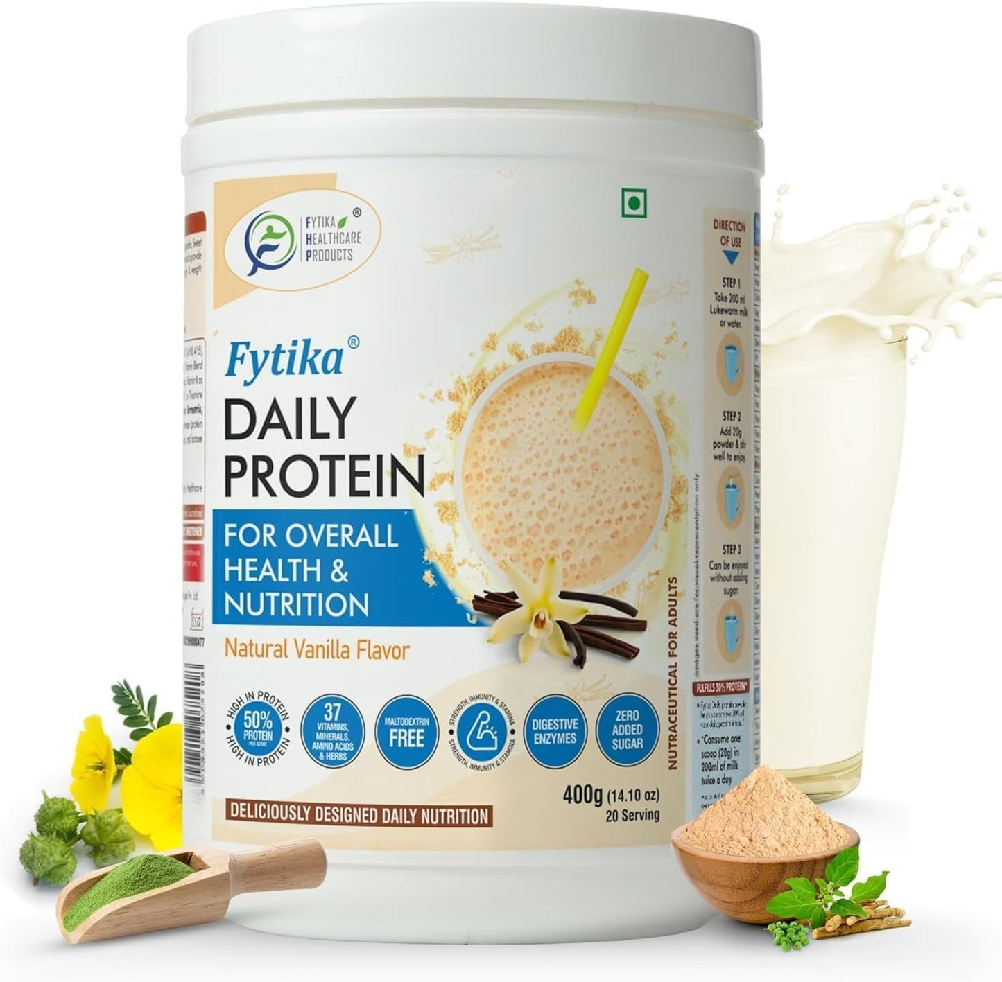 High-Protein Drink for Adults with Essential Vitamins & Minerals | 50% Protein Per Serving | 400G (Pack of 1)