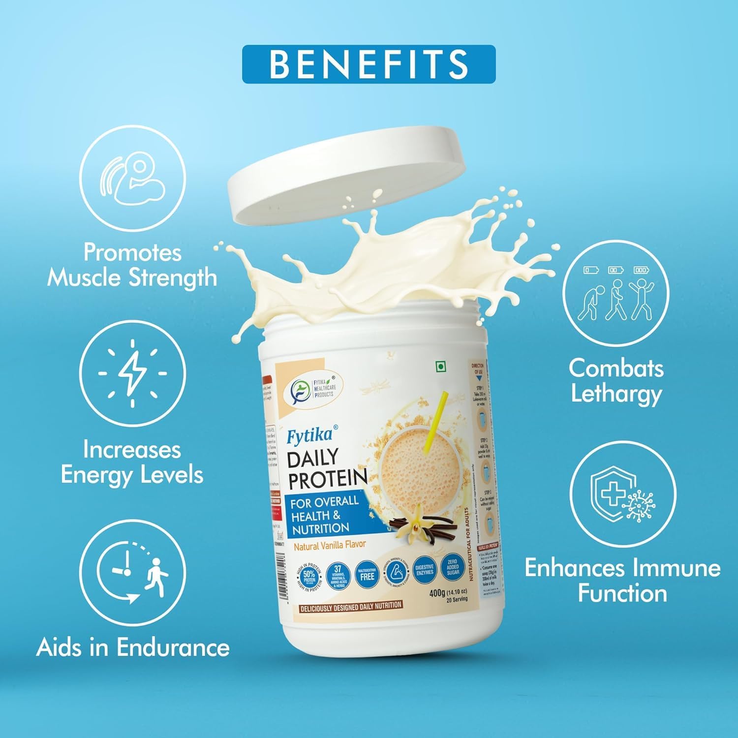 High Protein Powder with 37 Essential Vitamins & Minerals for Adults | 50% Protein Per Serving | 400G Pack | Men & Women
