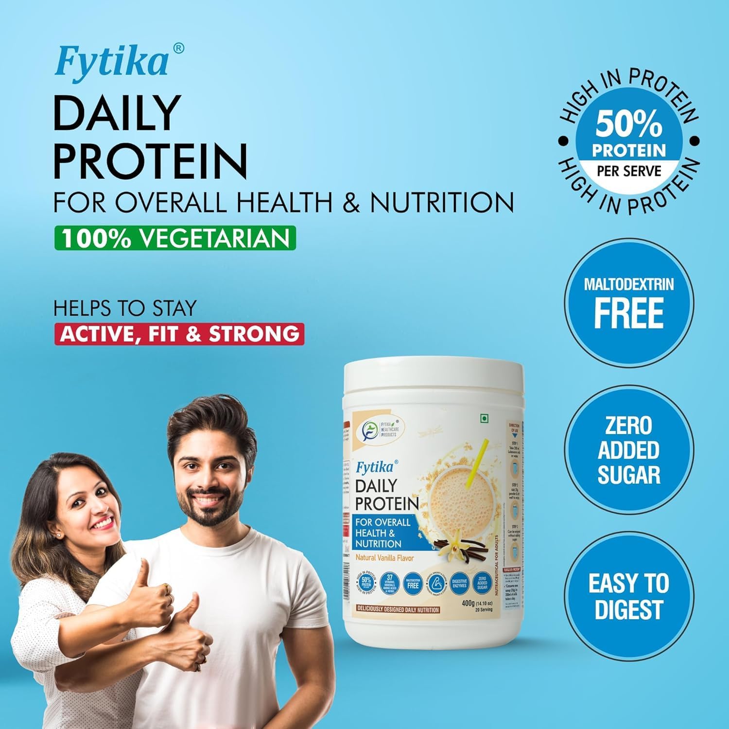 High Protein Powder with 37 Essential Vitamins & Minerals for Adults | 50% Protein Per Serving | 400G Pack | Men & Women