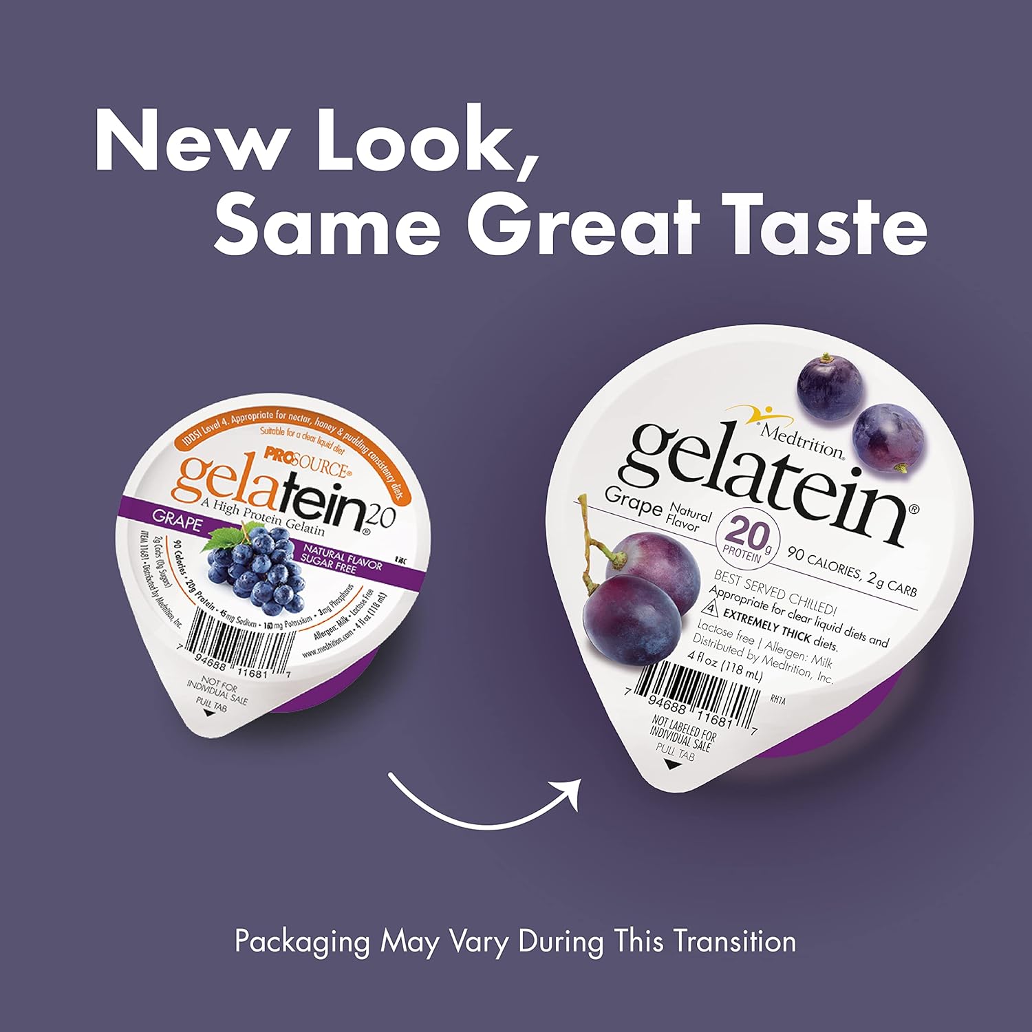 High Protein Sugar-Free Gelatein Grape Gelatin - 20g Protein, Ideal for Clear Liquid Diets, Swallowing Issues, Bariatric, Dialysis, Oncology - 36 Servings