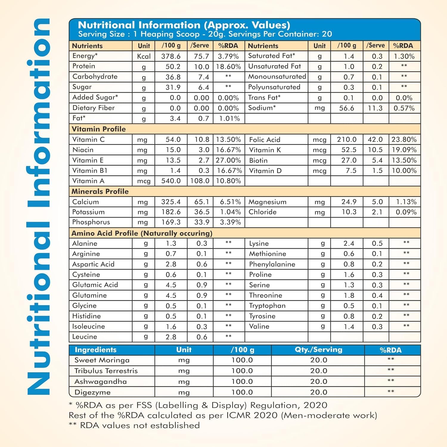 High-Protein Vanilla Powder Supplement for Adults with Essential Vitamins & Minerals - 400g (Pack of 2)