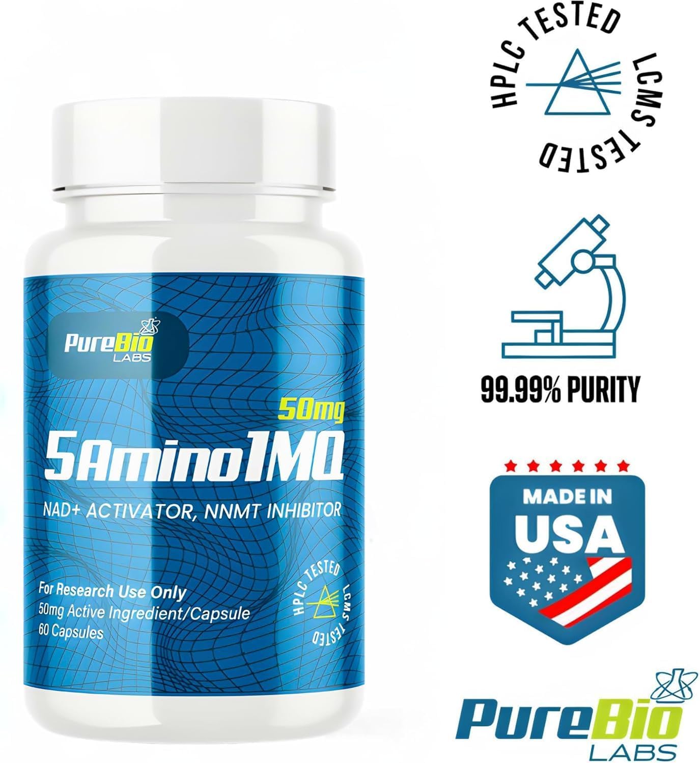 High-Purity NAD+ Activator & NNMT Inhibitor Capsules for Metabolic Support & Fitness - 60 Count