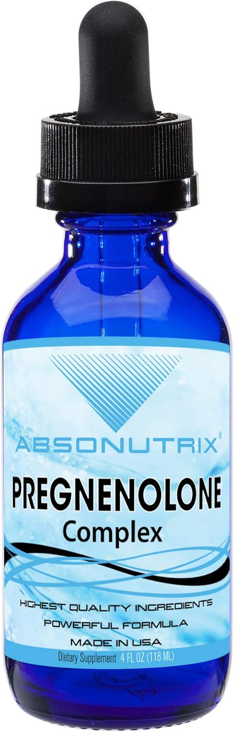 High-Quality Absonutrix Pregnenolone Supplement 100mg Liquid - 4 Oz Bottle with 200 Servings, Made in USA, Third-Party Tested, Non-GMO, GMP Certified, Cruelty-Free Formula for Quick Absorption