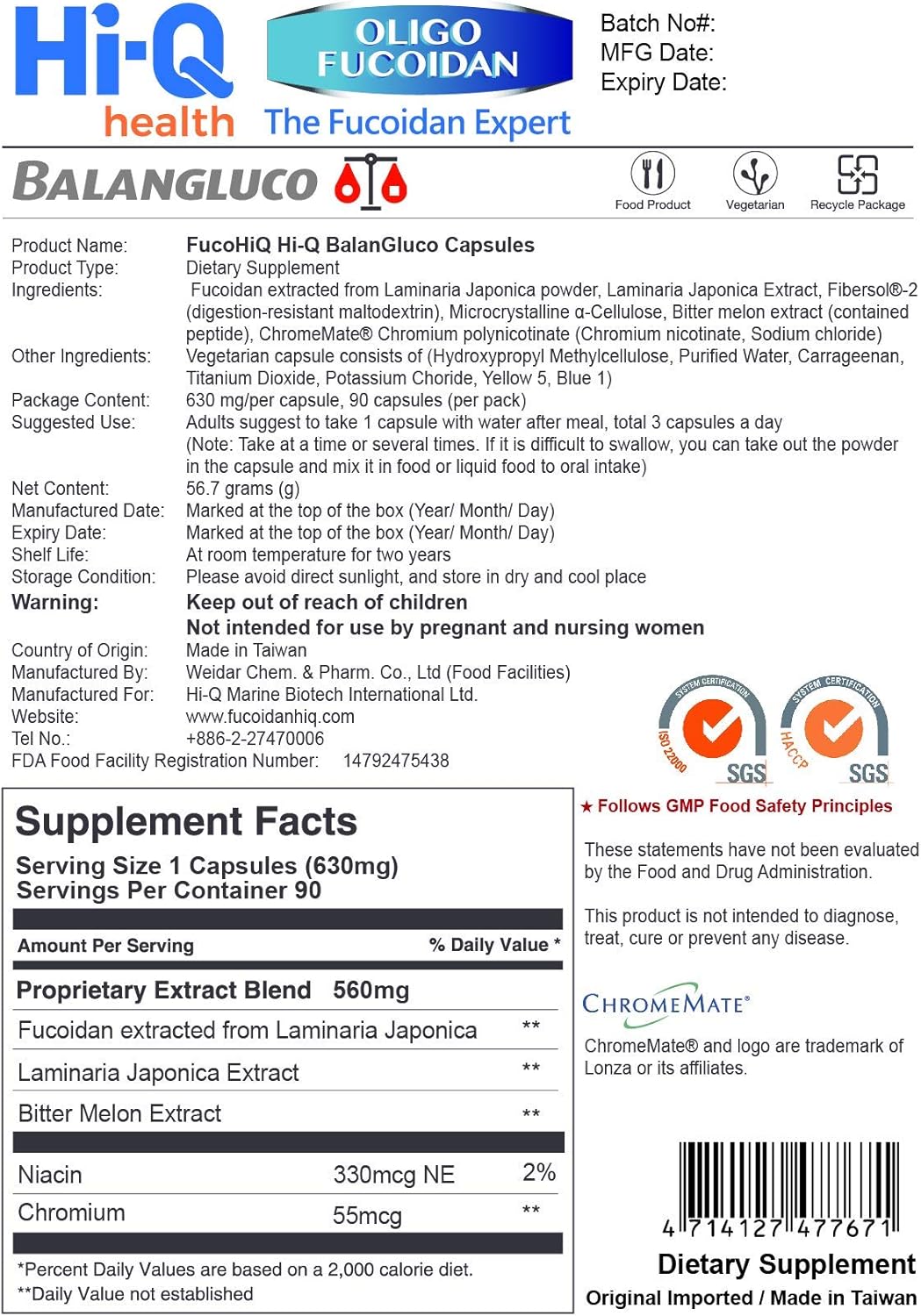 High-Quality Fucoidan Blend Seaweed Extract Capsules - Natural Energy & Metabolism Support - 90 Veg Capsules from Taiwan