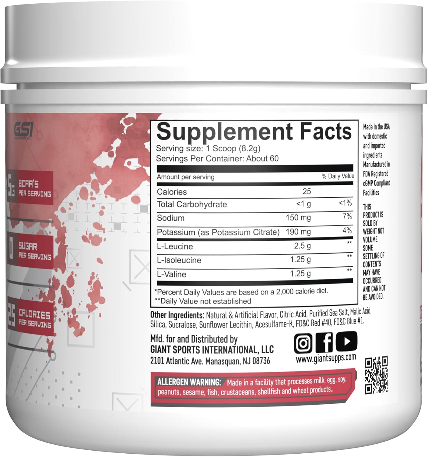 High-Quality Giant Performance Edge BCAA Supplement - 60 Servings in Black Cherry Flavor