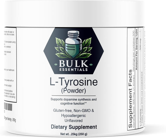 High-Quality L-Tyrosine Powder Supplement - Non-Essential Amino Acid - Gluten Free - 500mg per Serving - 250g Bulk Size