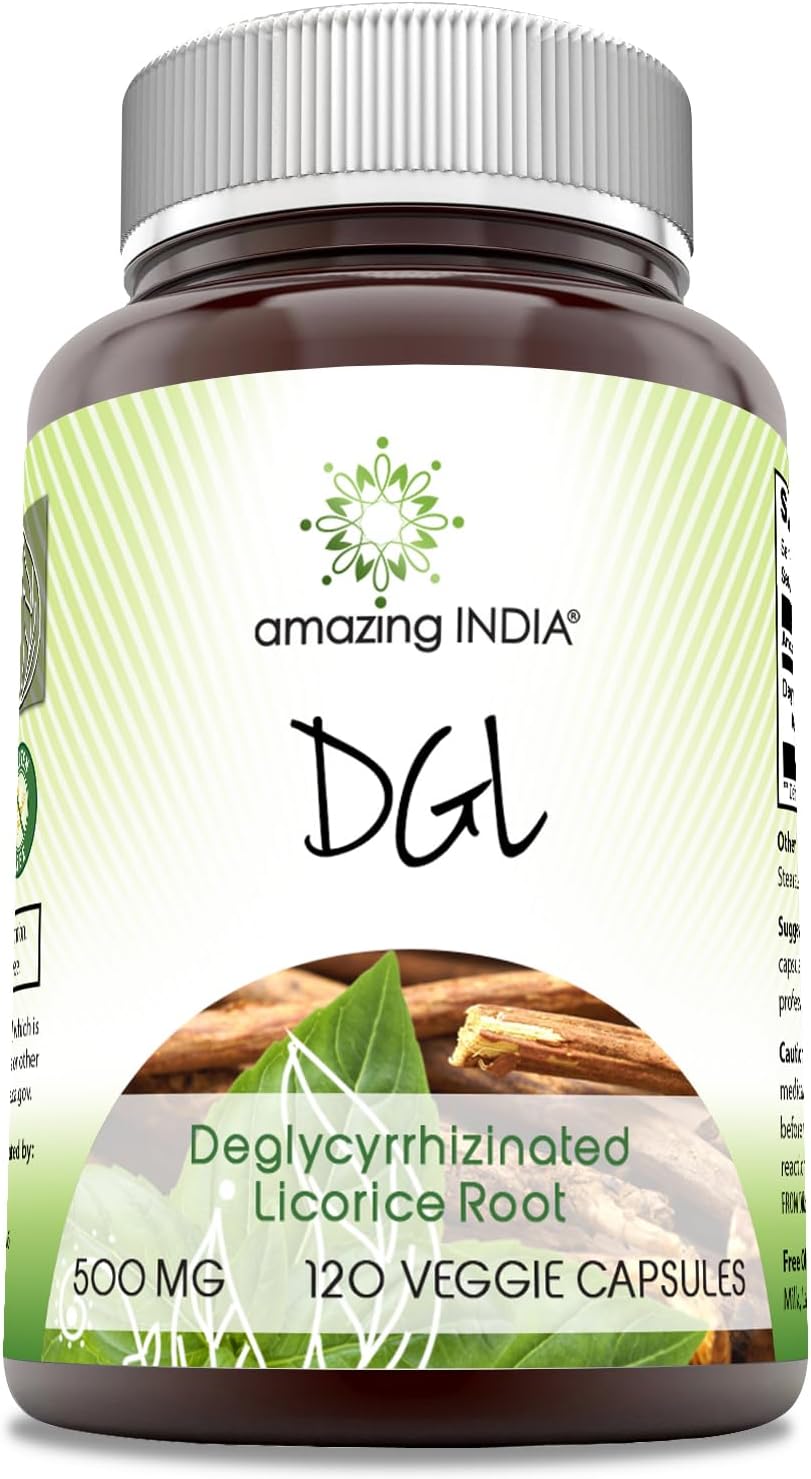 High-Quality Non-GMO DGL 500 mg Supplement - 120 Veggie Capsules - Gluten-Free - Made in India