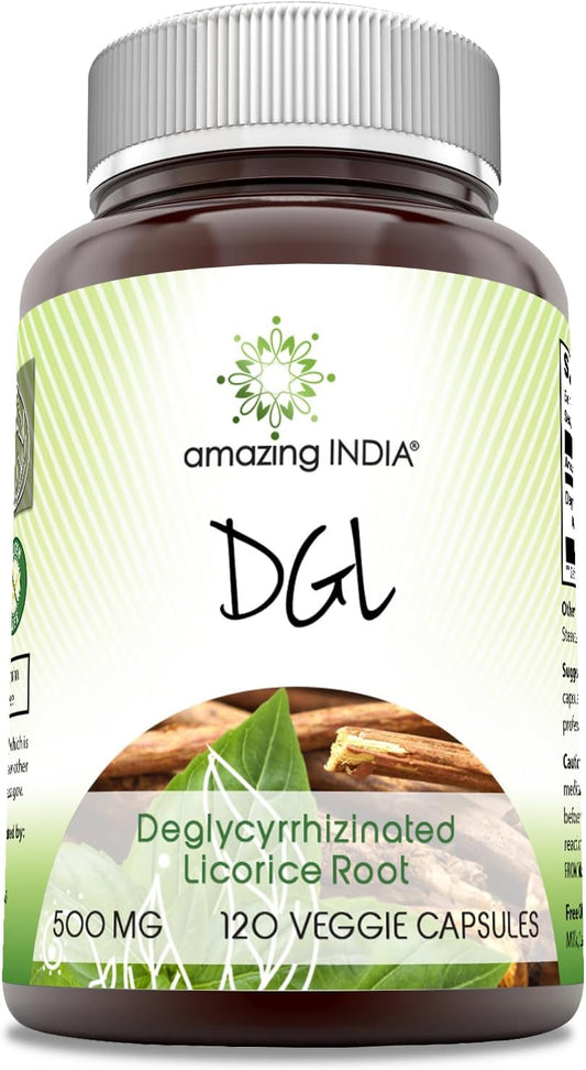 High-Quality Non-GMO DGL 500 mg Supplement - 120 Veggie Capsules - Gluten-Free - Made in India